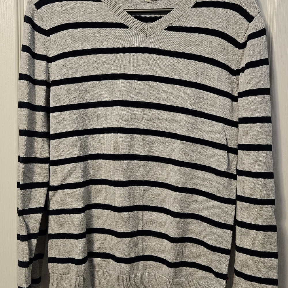 Levi's Men's V-Neck Sweater - Black and Gray Stripes